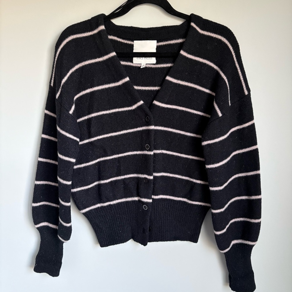 Ella Moss Black and White Striped Cardigan